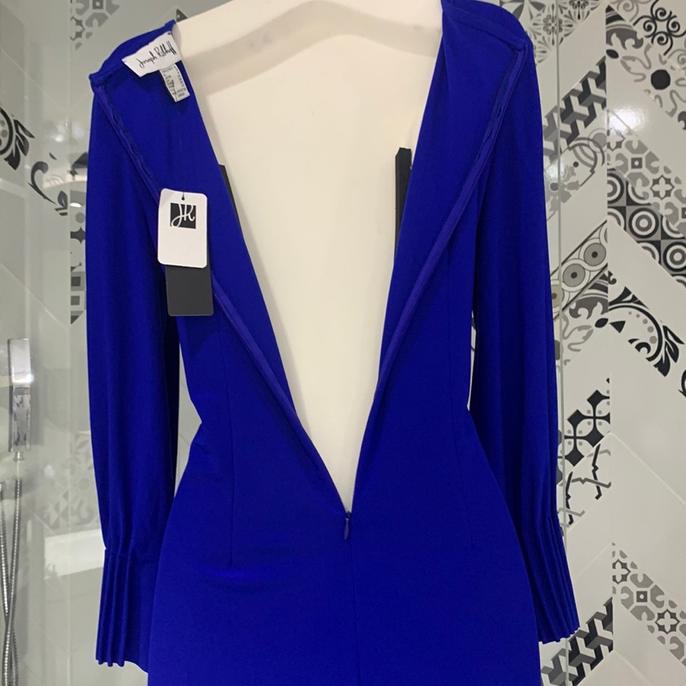 NWT🌸Made in🇨🇦Stunning Royal Blue Long Pleated Sleeves Dress - Picture 9 of 14